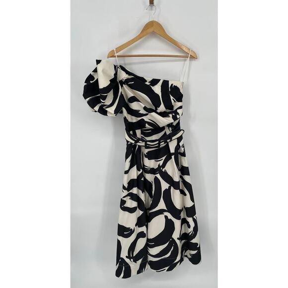Rebecca Vallance Black White Pompidou One Shoulder Midi Dress size US 6 AUS 10 - Picture 4 of 15